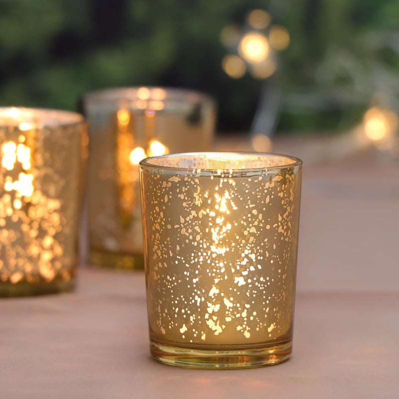 DARJEN Gold Tea Lights Candles Holders for Wedding Centerpieces, Votive Candle Holders for Party Home Wedding Shower Decorations, Table - Mercury Glass Votives, 24Pcs - Image 3